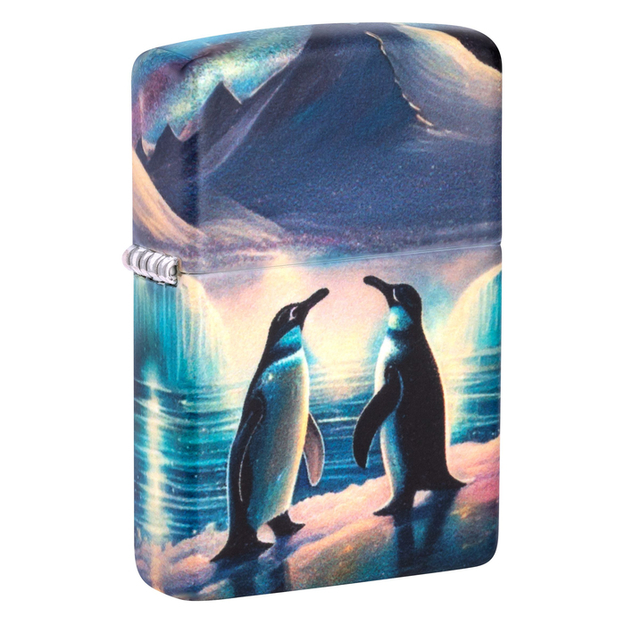 Зажигалка ZIPPO Пингвины с покрытием, светящимся в темноте зеленым | Penguin Glow In The Dark Green, латунь/сталь, разноцветная, 38x13x57 мм для нанесения логотипа