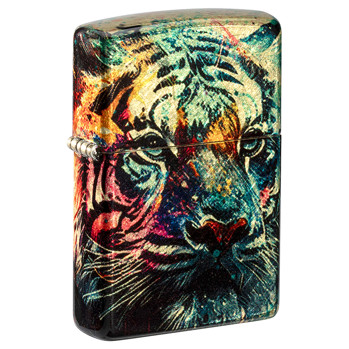 Зажигалка ZIPPO Нарисованный тигр с покрытием Искусственно состаренная латунь | Painted Tiger 540 Tumbled Brass,латунь/сталь,разноцветная, 38x13x57 мм для нанесения логотипа