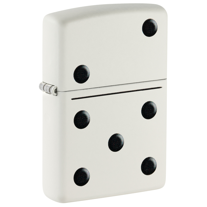 Зажигалка ZIPPO Домино с белым матовым покрытием | Domino Design White Matte, латунь/сталь, белая, матовая, 38x13x57 мм для нанесения логотипа