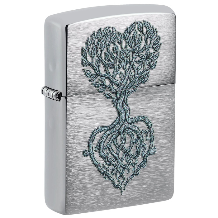 Зажигалка ZIPPO Корни любви с покрытием матовый хром | Rooted in Love Design Brushed Chrome, латунь/сталь, серебристая, 38x13x57 мм для нанесения логотипа