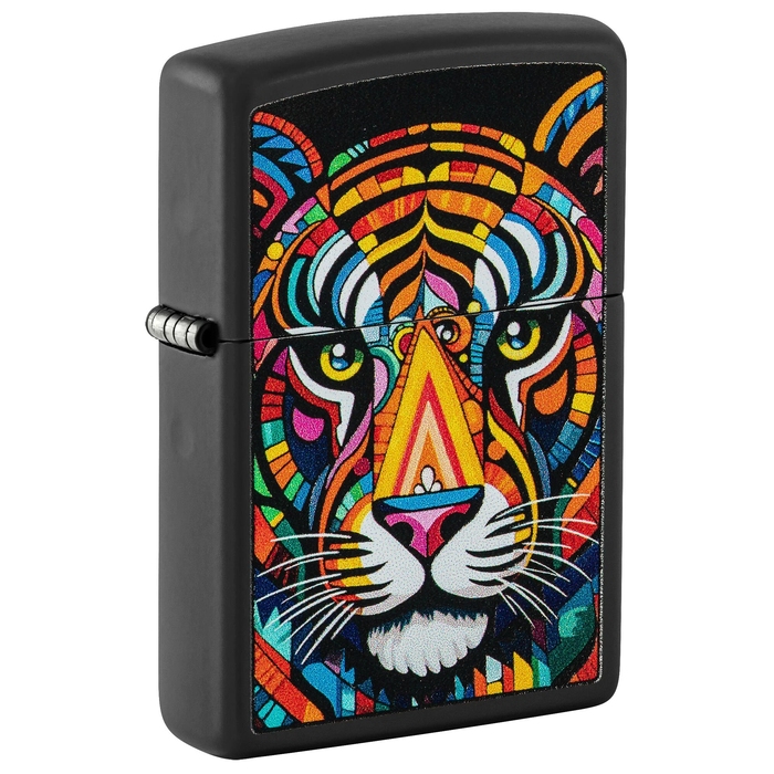 Зажигалка ZIPPO Полосатый тигр с черным матовым покрытием | Tiger Stripes Design Black Matte, латунь/сталь, черная, 38x13x57 мм для нанесения логотипа