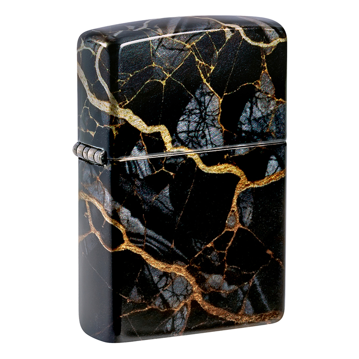 Зажигалка ZIPPO Мраморные переливы с покрытием Искусственно состаренный хром | Fusion Marble 540 Tumbled Chrome, латунь/сталь, черная, 38x13x57 мм для нанесения логотипа