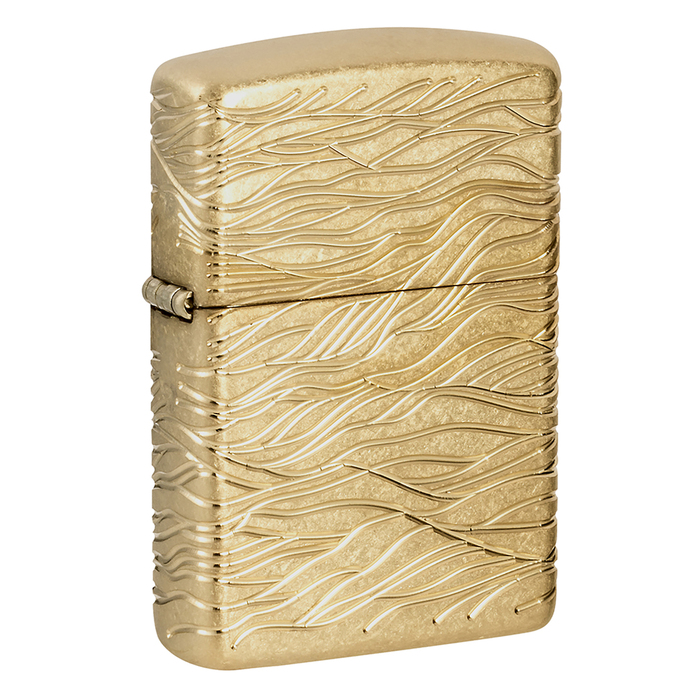 Зажигалка ZIPPO Armor® Волны роскоши с покрытием Искусственно состаренная латунь | Luxury Waves Tumbled Brass, латунь/сталь, золотистая, 38x13x57 мм для нанесения логотипа