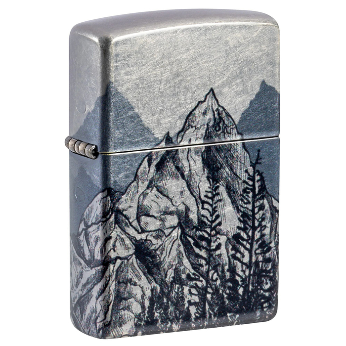 Зажигалка ZIPPO Набросок горы с покрытием Искусственно состаренный хром на 540 | Mountain Sketch 540 Tumbled Chrome, латунь/сталь, разноцветная, 38x13 для нанесения логотипа