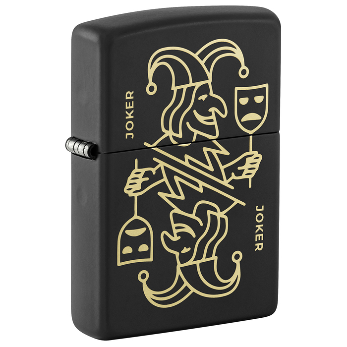 Зажигалка ZIPPO Джокер с маской с черным матовым покрытием | Masked Joker Design Black Matte, латунь/сталь, черная, 38x13x57 мм для нанесения логотипа