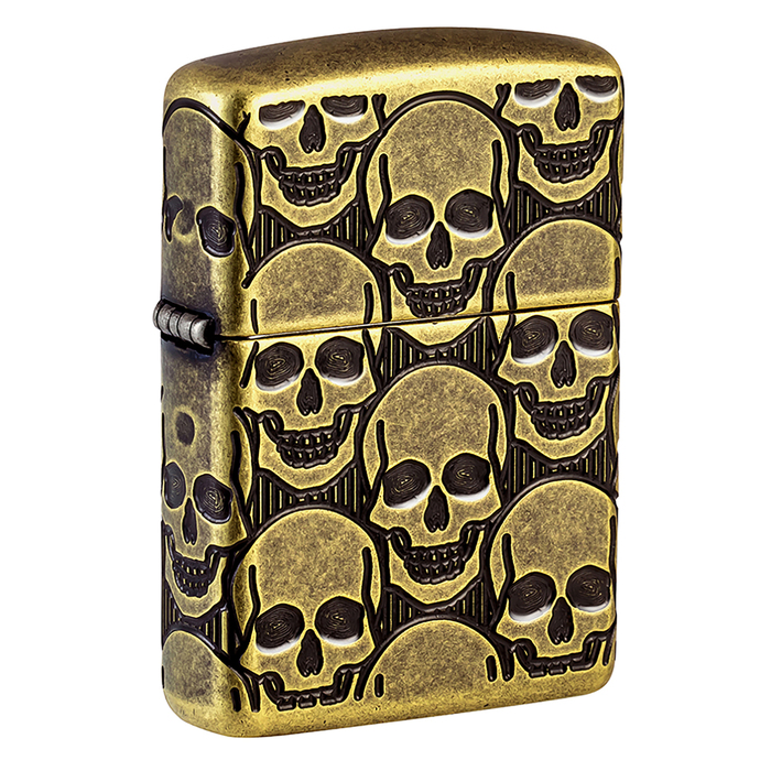Зажигалка ZIPPO Armor® Ухмыляющиеся черепушки с покрытием античная латунь | Cackling Cranium Antique Brass, латунь/сталь, золотистая, матовая, 38x13x5 для нанесения логотипа