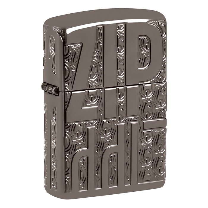 Зажигалка ZIPPO Реверсивная гравировка с покрытием черный лед | Armor® Reverse Carve Black Ice®, латунь/сталь, чёрная, глянцевая, 38x13x57 мм для нанесения логотипа