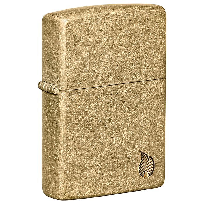 Зажигалка ZIPPO Armor® Пламя c покрытием Искусственно состаренная латунь | Flame Tumbled Brass, латунь/сталь, золотистая, 38x13x57 мм для нанесения логотипа