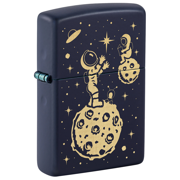 Зажигалка ZIPPO Затерянный в космосе с темно-синем матовым покрытием | Lost in Space Design Navy Matte, латунь/сталь, синяя, 38x13x57 мм для нанесения логотипа