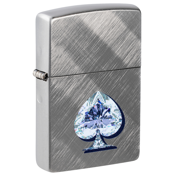 Зажигалка ZIPPO Сверкающая карта Пик с покрытием Диагональное плетение | Gleaming Spade Design Diagonal Weave, латунь/сталь, серебристая, 38x13x57 мм для нанесения логотипа