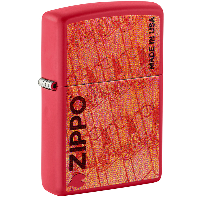 Зажигалка ZIPPO Сделано в США с красным матовым покрытием | Made in USA Design Red Matte, латунь/сталь, красная, 38x13x57 мм для нанесения логотипа