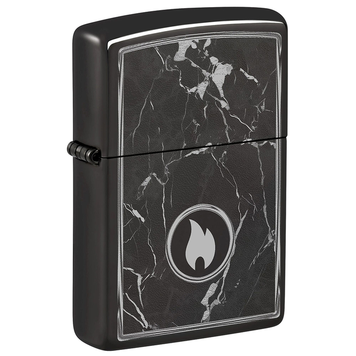 Зажигалка ZIPPO Пламя на мраморе с глянцевым черным покрытием | Marble Flame High Polish Black, латунь/сталь, черная, глянцевая, 38x13x57 мм для нанесения логотипа