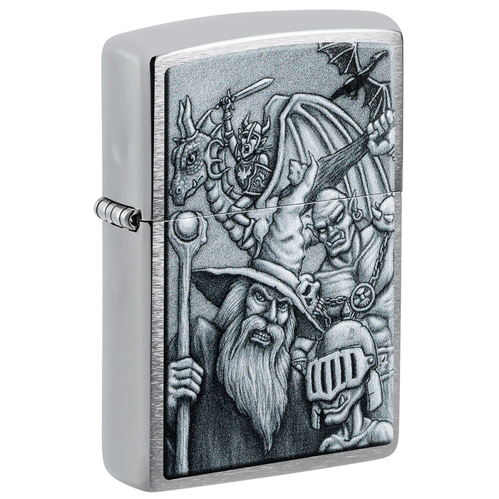 Зажигалка ZIPPO Мифические существа с покрытием матовый хром | Mystical Beings Design Brushed Chrome, латунь/сталь, серебристая, 38x13x57 мм для нанесения логотипа