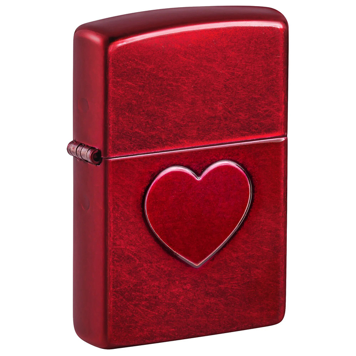 Зажигалка ZIPPO Оттиск сердца с покрытием Красное карамелизированное яблоко | Stamped Heart Candy Apple Red™,латунь/сталь,красная,глянцевая,38x13x57мм для нанесения логотипа