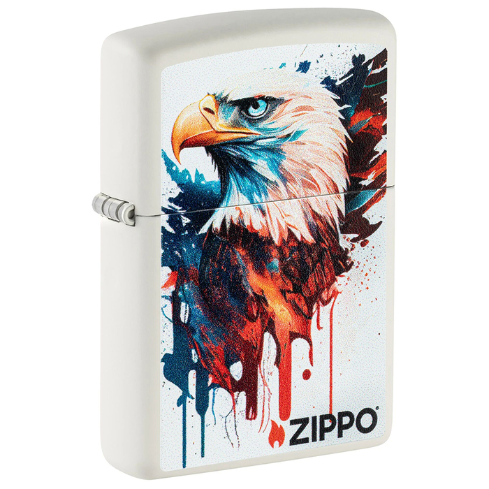 Зажигалка ZIPPO Нарисованный орел с белым матовым покрытием | Painted Eagle Design White Matte, латунь/сталь, белая, матовая, 38x13x57 мм для нанесения логотипа