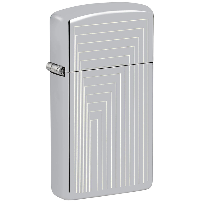 Зажигалка ZIPPO узкая с лазерным узором с покрытием глянцевый хром | Slim® Laser Pattern High Polish Chrome, латунь/сталь, серебристая, 29x10x60 мм для нанесения логотипа