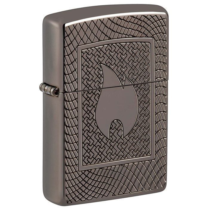 Зажигалка ZIPPO Armor® Пламя с покрытием черный лед | Armor® Flame Pattern Black Ice®, латунь/сталь, чёрная, 29x10x60 мм для нанесения логотипа