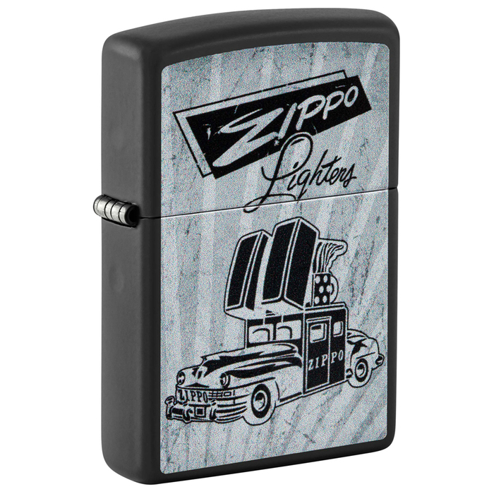 Зажигалка ZIPPO Ретроавтомобиль с черным матовым покрытием | Car Design Black Matte, латунь/сталь, черная, 38x13x57 мм для нанесения логотипа