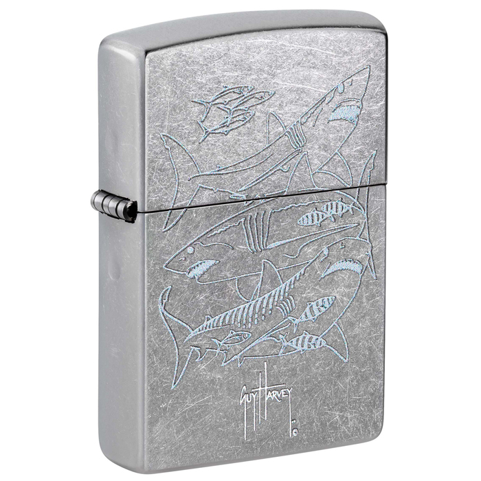 Зажигалка ZIPPO Гай Харви с покрытием поцарапанный хром | Guy Harvey Street Chrome, латунь/сталь, серебристая, 38x13x57 мм для нанесения логотипа
