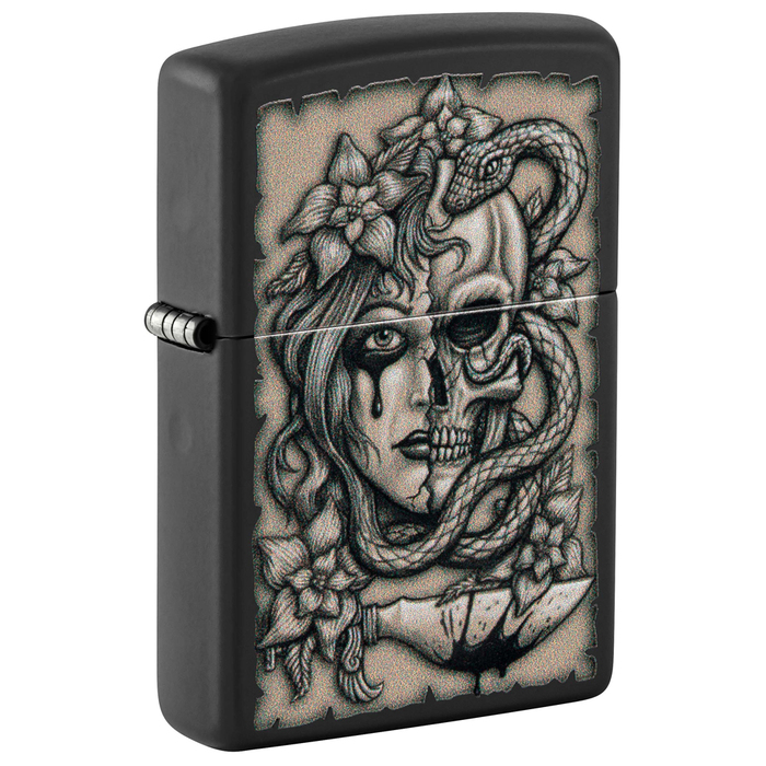 Зажигалка ZIPPO Окровавленное тату с черным матовым покрытием | Gory Tattoo Black Matte, латунь/сталь, черная, матовая, 38x13x57 мм для нанесения логотипа