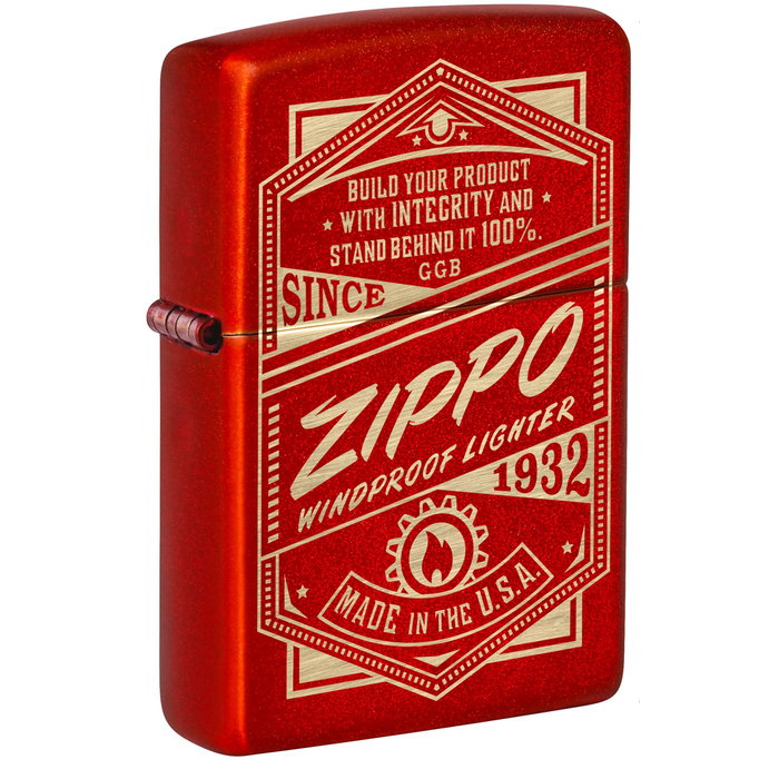 Зажигалка ZIPPO «Работает!» с металлизированным красным покрытием | It Works Design Metallic Red, латунь/сталь, красная, 38x13x57 мм для нанесения логотипа