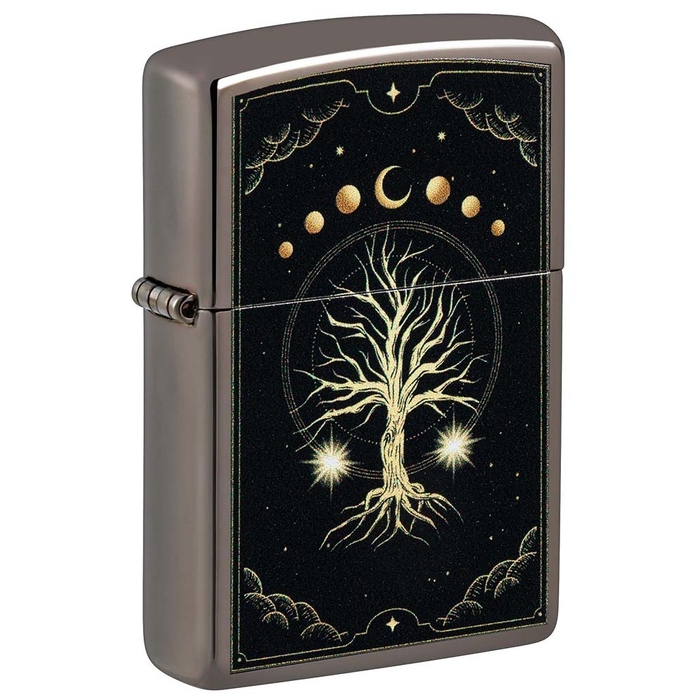 Зажигалка ZIPPO Мистическая природа с покрытием черный лед | Mystic Nature Design Black Ice®, латунь/сталь, черная, 38x13x57 мм для нанесения логотипа
