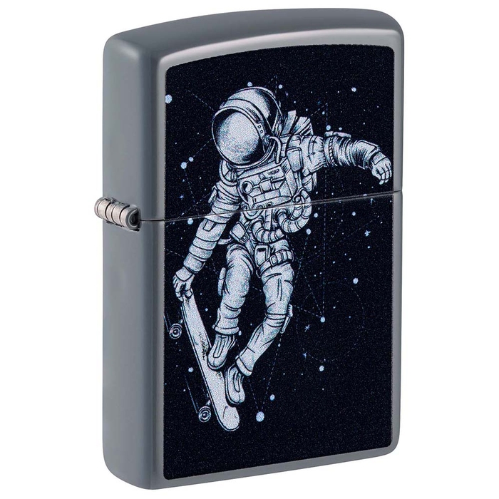 Зажигалка ZIPPO Космонавт-Скейтбордист со светло-серым покрытием | Skateboarding Astronaut Flat Grey, латунь/сталь, серая, 38x13x57 мм для нанесения логотипа