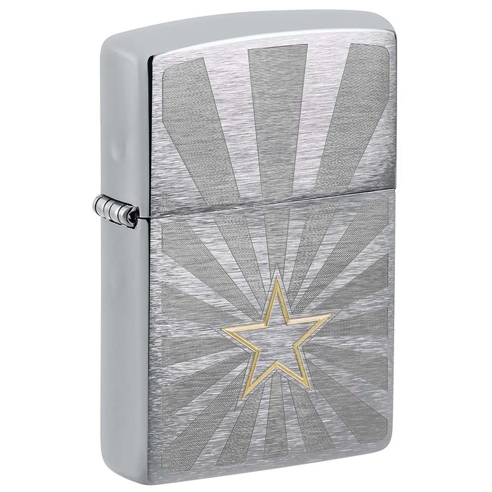 Зажигалка ZIPPO Звезда с покрытием матовый хром | Star Design Brushed Chrome, латунь/сталь, серебристая, 36x13x57 мм для нанесения логотипа