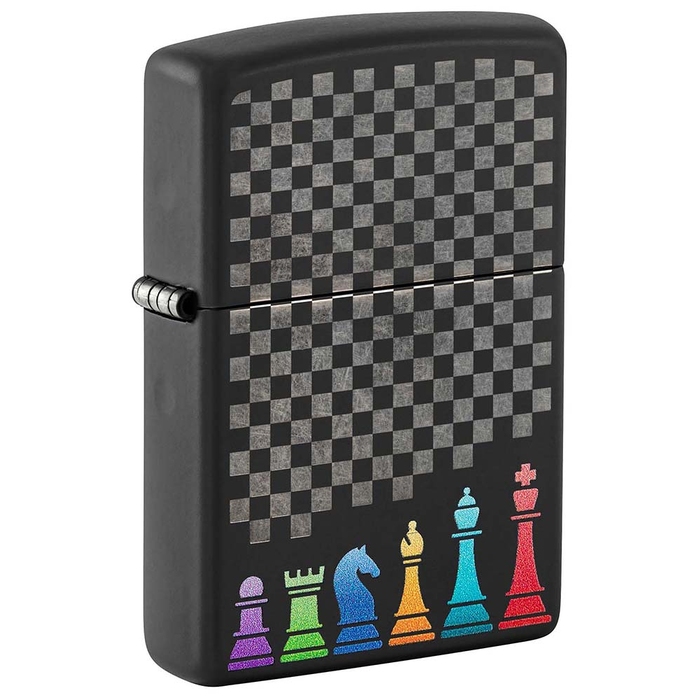 Зажигалка ZIPPO Шахматные фигуры с черным матовым покрытием | Chess Pieces Black Matte, латунь/сталь, черная 38x13x57 мм для нанесения логотипа