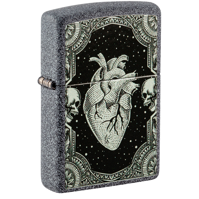 Зажигалка ZIPPO Сердце с каменным покрытием | Heart Design Iron Stone, латунь/сталь, серая, 38x13x57 мм для нанесения логотипа