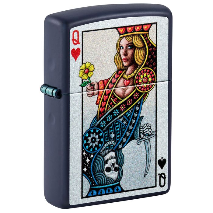 Зажигалка ZIPPO Королева с темно-синем матовым покрытием | Queen Design Navy Matte, латунь/сталь, синяя, матовая, 38x13x57 мм для нанесения логотипа
