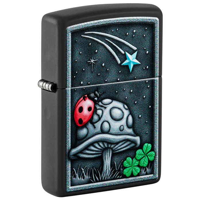 Зажигалка ZIPPO Божья коровка с черным матовым покрытием | Ladybug Design Black Matte, латунь/сталь, черная, матовая, 38x13x57 мм для нанесения логотипа