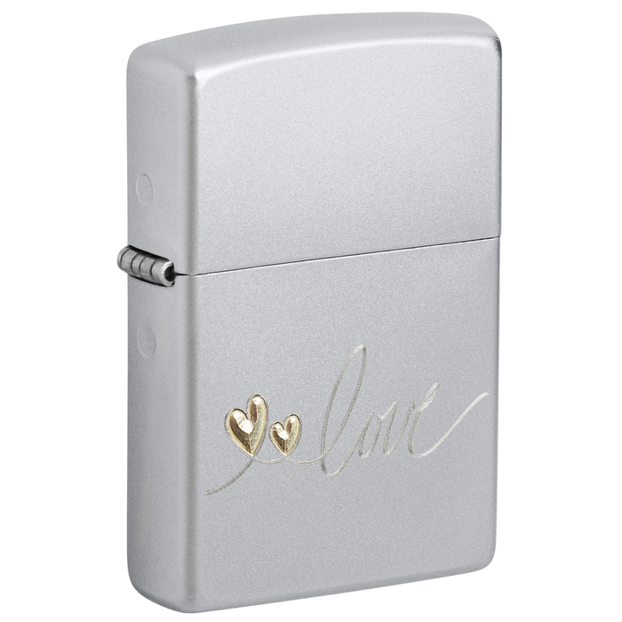Зажигалка ZIPPO Любовь с покрытием сатинированный хром | Love Design Satin Chrome, латунь/сталь, серебристая, 38x13x57 мм для нанесения логотипа