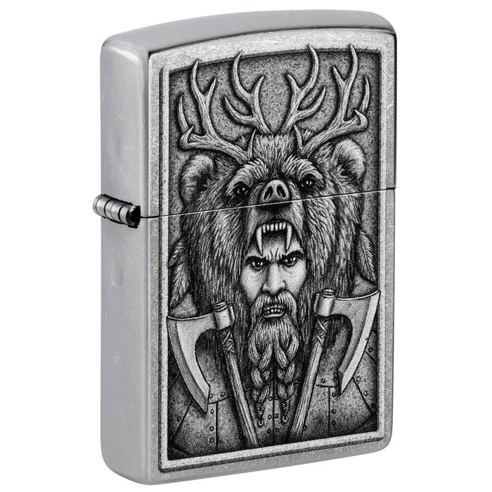 Зажигалка ZIPPO Варвар с покрытием поцарапанный хром | Barbarian Design Street Chrome, латунь/сталь, серебристая, 38x13x57 мм для нанесения логотипа