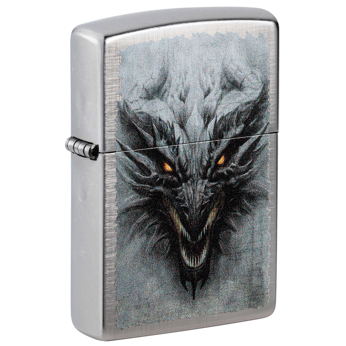 Зажигалка ZIPPO Дракон с узором переплетение | Dragon Design Linen Weave, латунь/сталь, серебристая, 38x13x57 мм для нанесения логотипа
