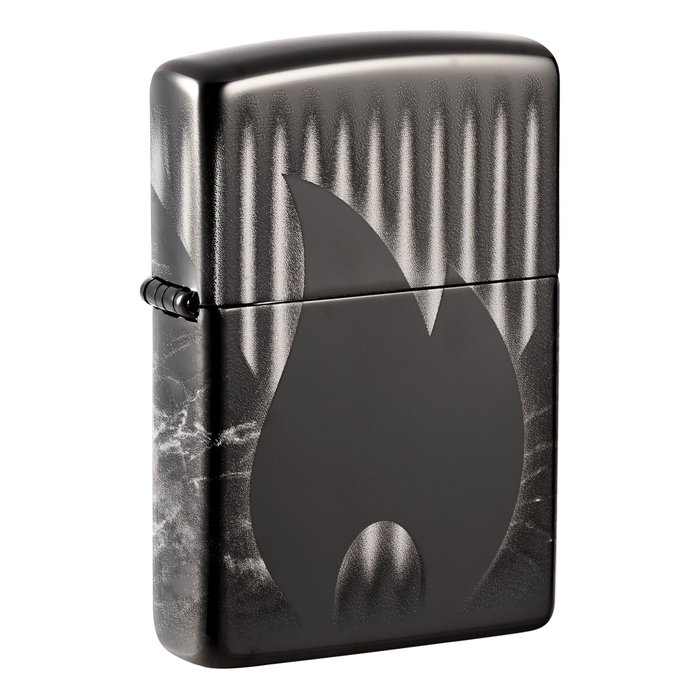 Зажигалка ZIPPO Пламя с черным глянцевым покрытием | Zippo Design High Polish Black, латунь/сталь, черная, глянцевая, 38x13x57 мм для нанесения логотипа