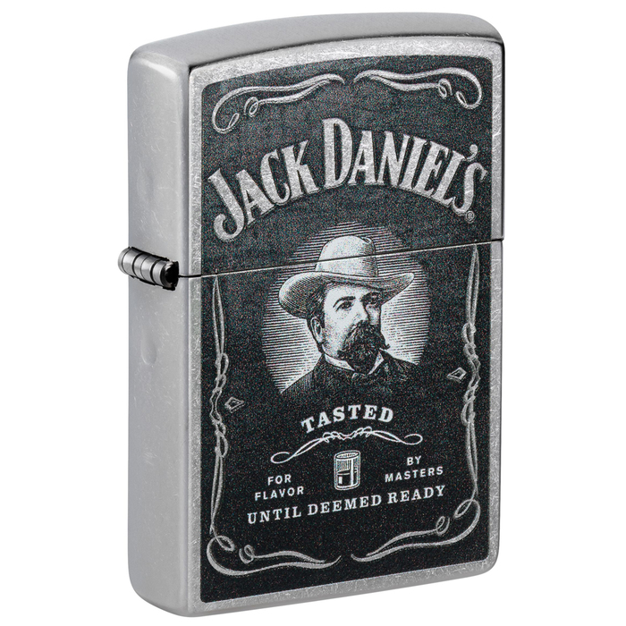 Зажигалка ZIPPO Джек Дэниэлс с покрытием поцарапанный хром | Jack Daniels® Street Chrome, латунь/сталь, серебристая, 38x13x57 мм для нанесения логотипа
