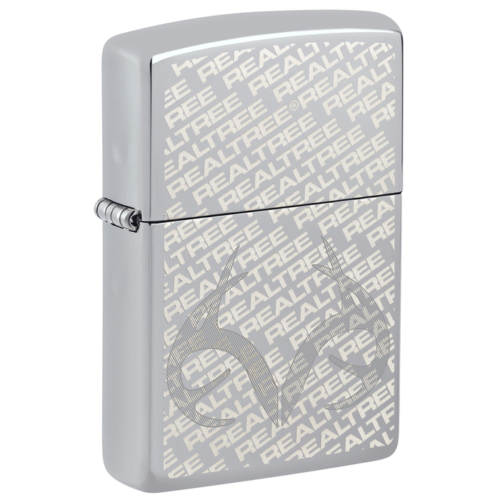 Зажигалка ZIPPO Олений рог и камуфляж с покрытием Глянцевый хром | Realtree Antler Design High Polish Chrome, латунь/сталь, серебристая, 38x13x57 мм для нанесения логотипа