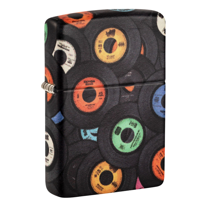 Зажигалка ZIPPO Виниловые пластинки с матовым покрытием на 540 | Records Design 540 Matte, латунь/сталь, черная, 38x13x57 мм для нанесения логотипа