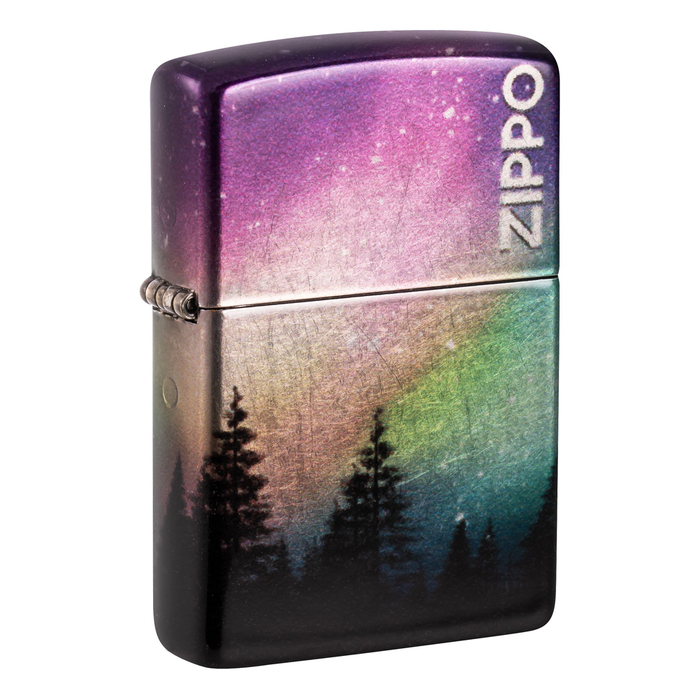 Зажигалка ZIPPO Красочное небо с покрытием Искусственно состаренный хром | Colorful Sky 540 Tumbled Chrome, латунь/сталь, разноцветная, 38x13x57 мм для нанесения логотипа