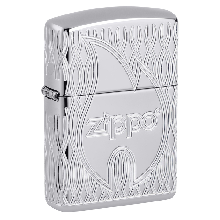 Зажигалка ZIPPO Armor® Пламя с покрытием Глянцевый хром | Flame Design High Polish Chrome, латунь/сталь, серебристая, 38x13x57 мм для нанесения логотипа