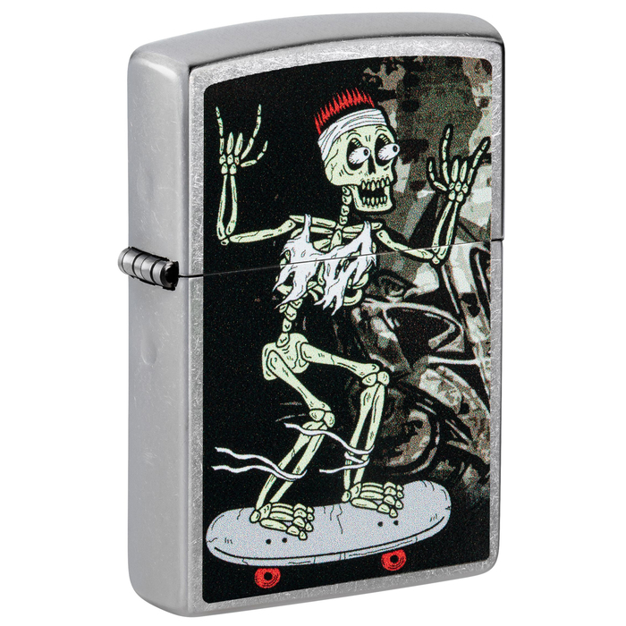 Зажигалка ZIPPO Скейтборд с покрытием поцарапанный хром | Skateboard Design Street Chrome, латунь/сталь, серебристая, 38x13x57 мм для нанесения логотипа