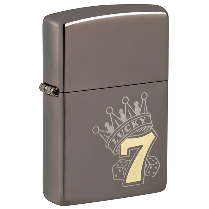 Зажигалка ZIPPO Счастливая 7 с покрытием черный лед | Lucky 7 Design Black Ice®, латунь/сталь, черная, 38x13x57 мм для нанесения логотипа