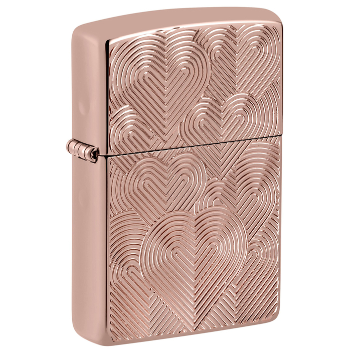 Зажигалка ZIPPO Armor® Сердца с покрытием розовое золото | Hearts Rose Gold, латунь/сталь, розовое золото, 38x13x57 мм для нанесения логотипа