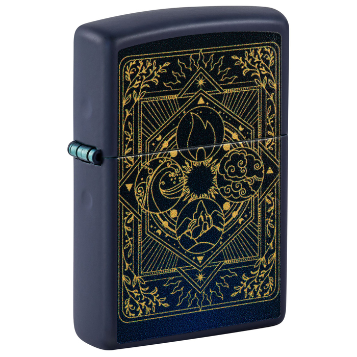 Зажигалка ZIPPO Элементы стихий с темно-синем матовым покрытием | Elements Design Navy Matte, латунь/сталь, синяя, матовая, 38x13x57 мм для нанесения логотипа