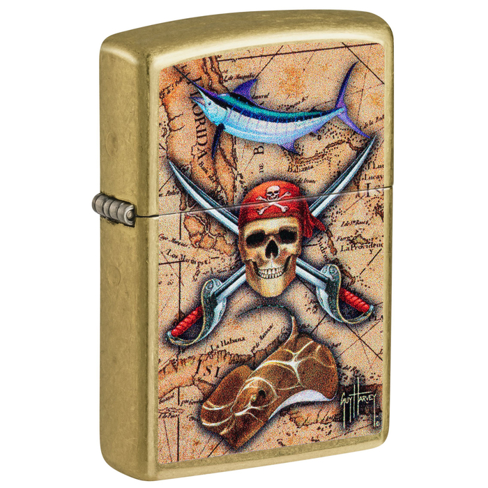 Зажигалка ZIPPO Гай Харви с покрытием поцарапанная латунь | Guy Harvey Street Brass, латунь/сталь, золотистая, 38x13x57 мм для нанесения логотипа