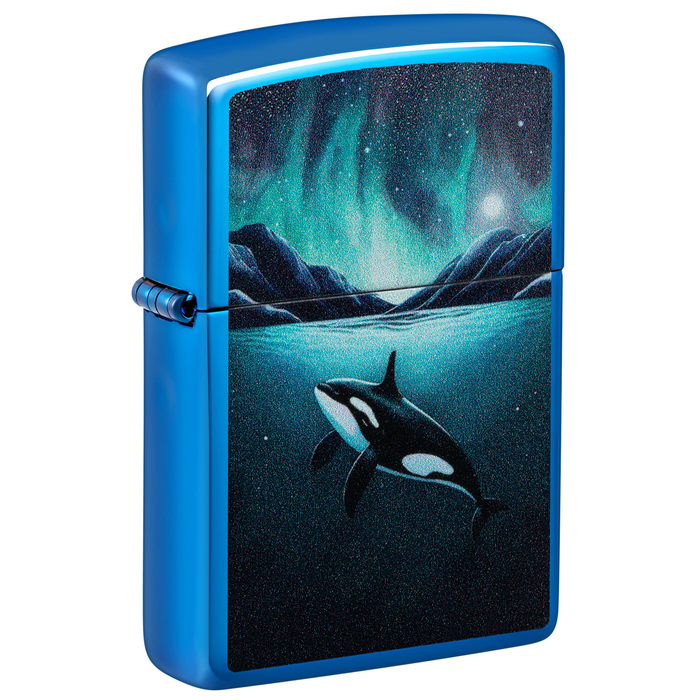 Зажигалка ZIPPO Кит с глянцевым синим покрытием | Whale High Polish Blue, латунь/сталь, синяя, глянцевая, 38x13x57 мм для нанесения логотипа