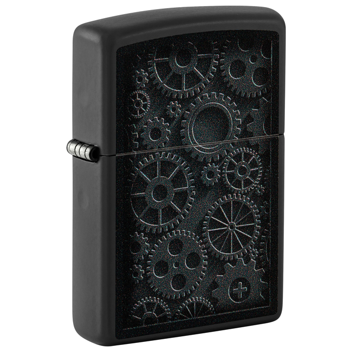 Зажигалка ZIPPO В стиле стимпанк с черным матовым покрытием | Steampunk Design Black Matte, латунь/сталь, черная, матовая, 38x13x57 мм для нанесения логотипа