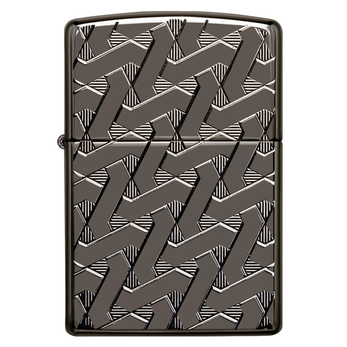 Зажигалка ZIPPO Armor® Геометрический узор с глянцевым покрытием Черный лед | Geometric Weave High Polish Black Ice®, латунь/сталь, чёрная, 38x13x57 м для нанесения логотипа