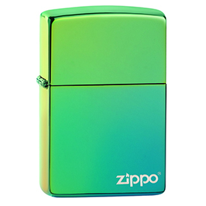 Зажигалка ZIPPO Logo с покрытием High Polish Teal, латунь/сталь, зелёная, глянцевая, 38x13x57 мм для нанесения логотипа